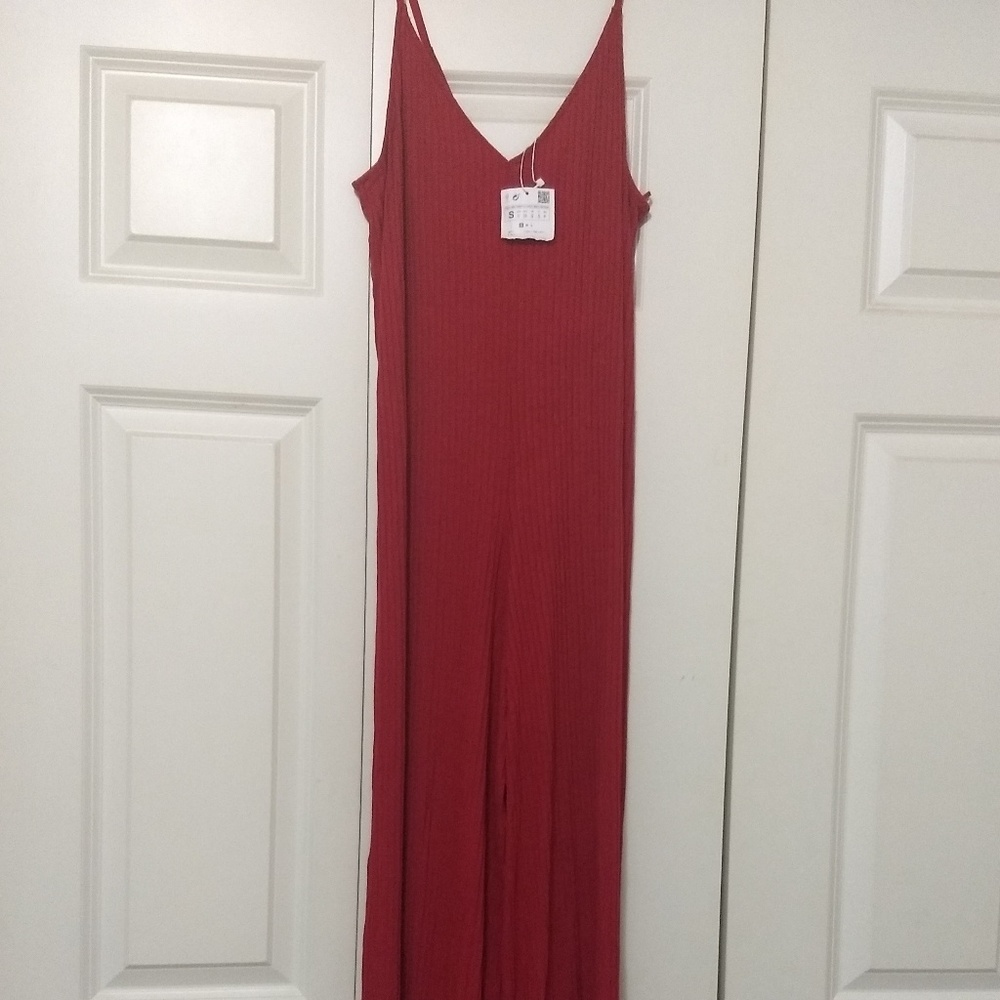 ZARA Red Ribbed Jumpsuit